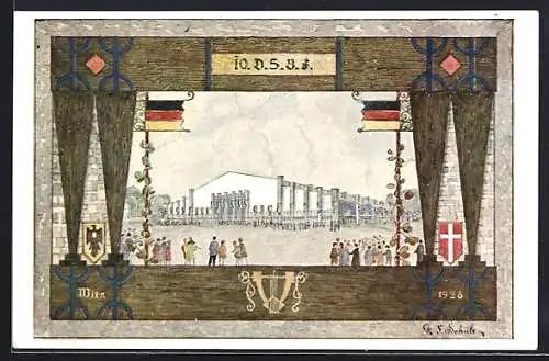 Künstler-AK G. F. Schüler: 10. Deutsches Sängerbundesfest in Wien 1928, Sängerhalle