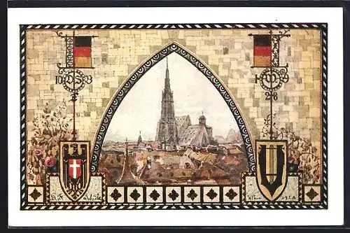 Künstler-AK Wien, 10. Deutsches Sängerbundesfest 1928, Blick zum Stephansdom