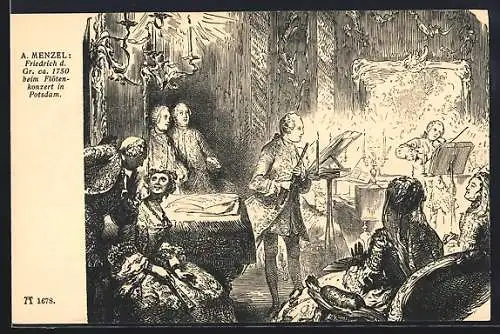 AK König Friedrich II. (der Grosse) beim Flötenkonzert in Potsdam