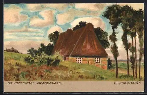Künstler-AK S.Wencke: Ein stilles Gehöft, Jugendstil, Bauernhaus im Grünen