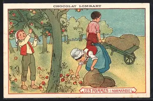 Künstler-AK Chocolat Lombart Paris, Les Pommes Normandie, Apfelernte