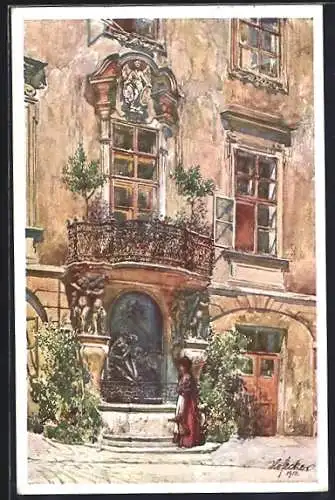 Künstler-AK E.F. Hofecker: Wien, Brunnen im alten Rathaus