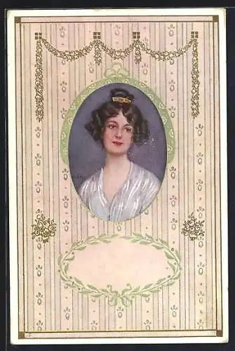 Künstler-AK M. S. M.: Frauenkopf, Biedermeier