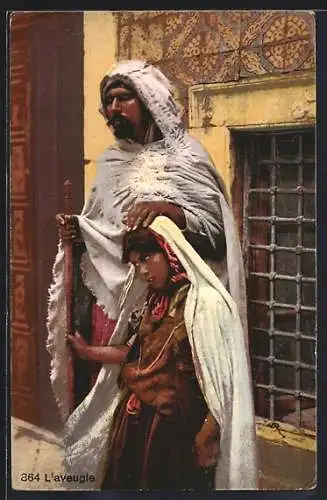 AK L`Aveugle, Blinder Mann mit Kind