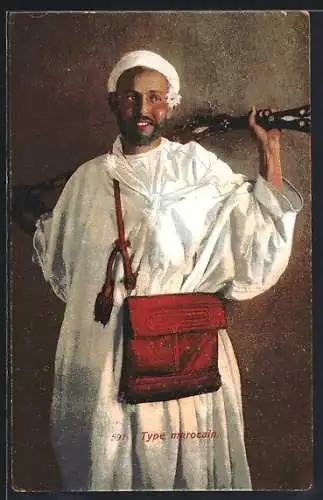AK Type marocain, Mann in traditionellem Gewand mit Kopfbedeckung