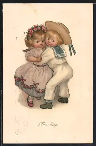 Künstler-AK M.Munk Nr.758: Two Step, Junge in Matrosenkostüm umarmt Mädchen