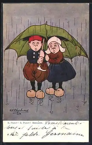 Künstler-AK George Edward Shepheard: Holländisches Paar unterm Regenschirm