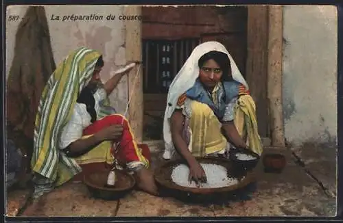 AK Préparation du Couscous, arabische Frauen bereiten Couscous zu