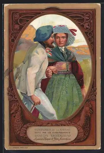 AK Rhône-Alpes, Etablissements Bozon Verduraz, Costumes de la Savoie, Paar in Tracht