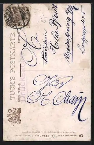 AK Die drei Chargierten, Studenten in Uniform mit Fahne, studentische Szene