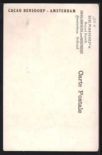 Lithographie Reklame für Bensdorp`s reiner holländ. Kakao, Geschirrverkäuferin