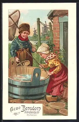 Lithographie Cacao et Chocolat Bensdorp, Amsterdam, Fischerpaar in Tracht