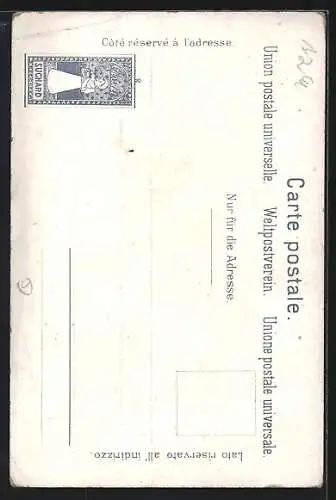 Lithographie Lübeck, Teilansicht der Hansestadt, Reklame für Chocolat Suchard