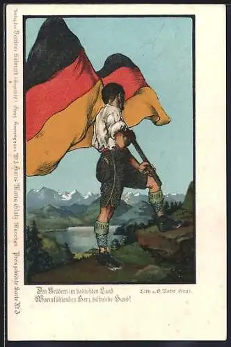 AK Mann mit wehender Deutschlandfahne