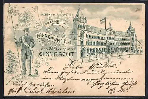 Lithographie Aachen, Fahnenweihe des Postvereins Eintracht 1901