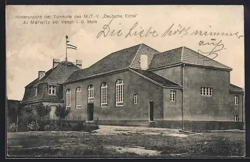 AK Marwitz, Hinteransicht der Turnhalle des M.-T.-V. Deutsche Eiche
