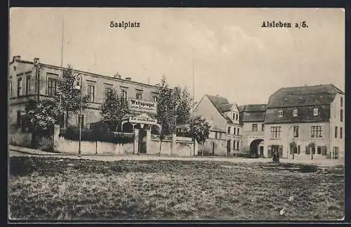 AK Alsleben a. S., Kino Weltspiegel im Gasthof zur neuen Sonne, Saalplatz