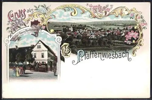 Lithographie Pfaffenwiesbach, Gasthaus Zum Taunus, Totalansicht