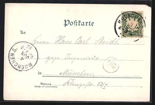 Lithographie Massenhausen / Obb., Ortsansicht mit Kirche