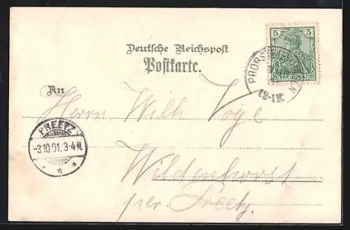 Lithographie Probsteierhagen, Plagmanns Gasthof, Innenansicht der Kirche