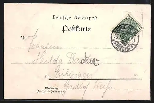 Lithographie Eibingen b. Rüdesheim a. Rhein, Weinwirtschaft zur Schönen Aussicht v. F. Fendel