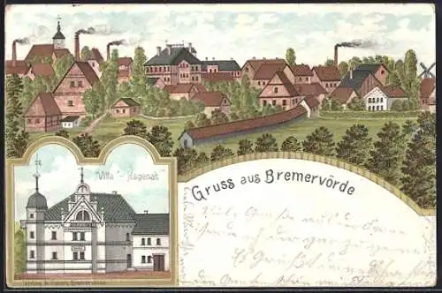 Lithographie Bremervörde, Totalansicht, Hotel-Villa Hagenah