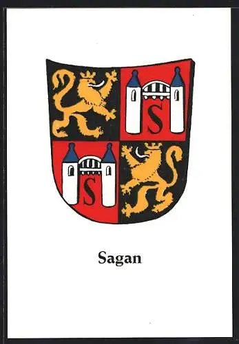 AK Sagan, Wappen aus der Heimatbildkarte von Schlesien