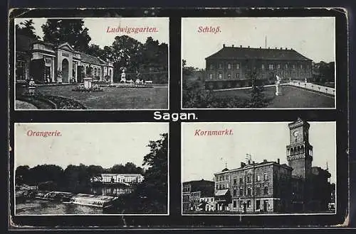 AK Sagan, Orangerie, Schloss, Ludwigsgarten, Kornmarkt