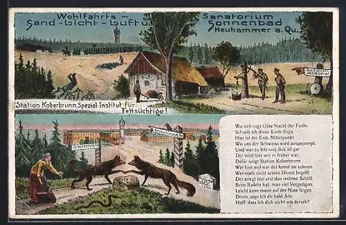 AK Neuhammer a. Qu., Sanatorium Sonnenbad, Füchse sagen sich Gute Nacht