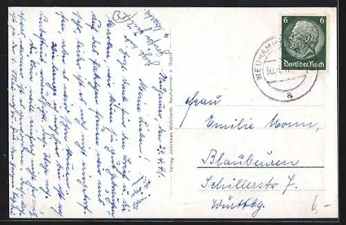 AK Neuhammer a. Queis, Wasserpartie mit Blick auf den Ort