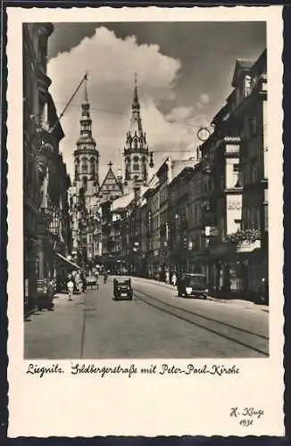 AK Liegnitz, Soldbergerstrasse mit Peter-Paul-Kirche