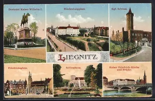 AK Liegnitz, Hindenburgplatz, Denkmal Kaiser Wilhelm I, Friedrichsplatz