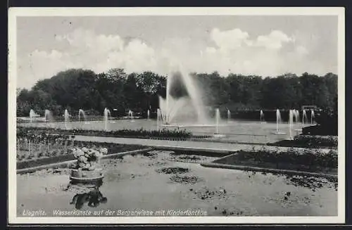 AK Liegnitz, Wasserkünste auf der Bergerwiese mit Kinderfontäne