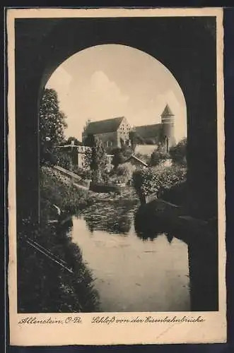AK Allenstein /O.-Pr., Schloss von der Eisenbahnbrücke