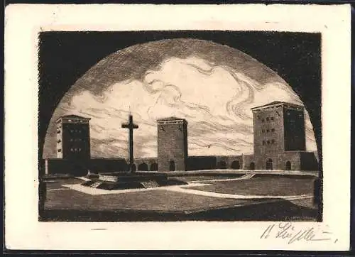 Künstler-AK Tannenberg, Nationaldenkmal, Ehrenhof