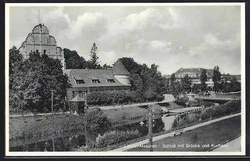 AK Lötzen /Masuren, Schloss mit Brücke und Kurhaus