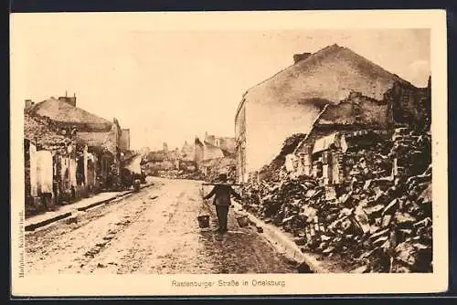 AK Ortelsburg, Trümmer in der Rastenburger Strasse