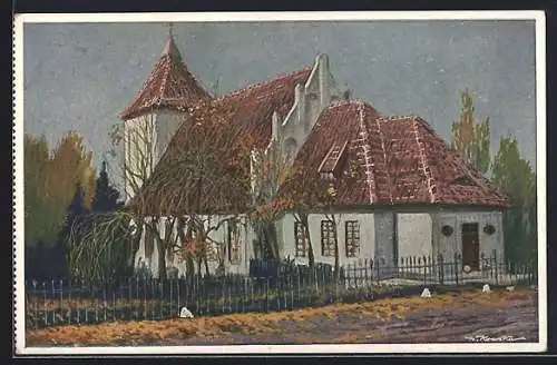 Künstler-AK Narzym, Blick auf die Pfarrkirche