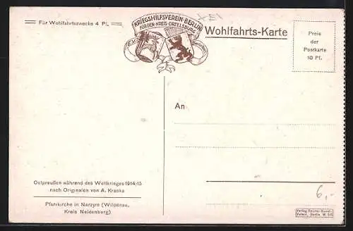 Künstler-AK Narzym, Blick auf die Pfarrkirche