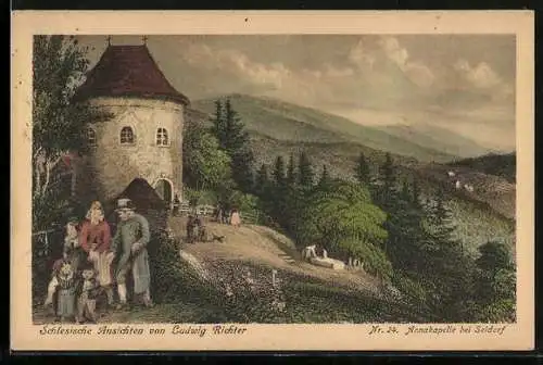 Künstler-AK Ludwig Richter: Seidorf, Forsthaus St. Annakapelle mit Familie