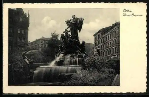 AK Stettin, am Manzelbrunnen