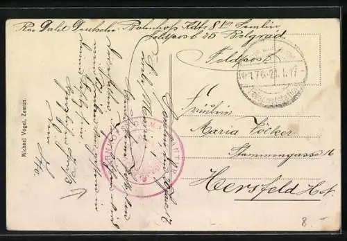 AK Belgrad, Prinz Michaelstrasse mit Laterne