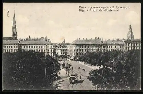 AK Riga, Strassenbahnen auf dem Alexander-Boulevard
