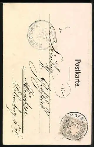 AK Flirt, verkleideter Mann bezirzt Fächer tragende Frau, Fasching