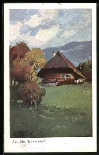 Künstler-AK Fritz Reiss: Aus dem Schwarzwald, Bauernhaus zwischen Bäumen