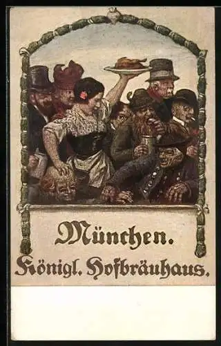 AK München, Betrunkene Gäste im Münchner Hofbräuhaus