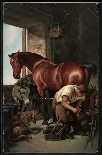 AK Die Hufschmiede, nach Original von Sir Edwin Landseer