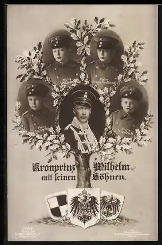 AK Kronprinz Wilhelm mit seinen Söhnen Wilhelm, Louis Ferdinand, Hubertus und Prinz Friedrich