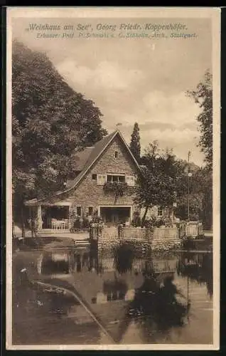 AK Stuttgart, Bauausstellung 1908, Weinhaus am See Georg Friedrich Koppenhöfer