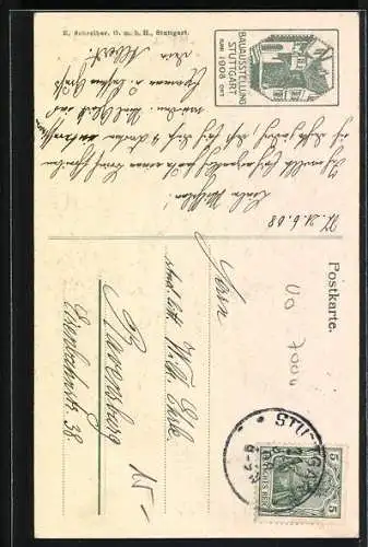AK Stuttgart, Bau-Ausstellung 1908, Tektonhaus, im Rohbau in einem Tag fertig gestellt am Montag 1. Juni 1908